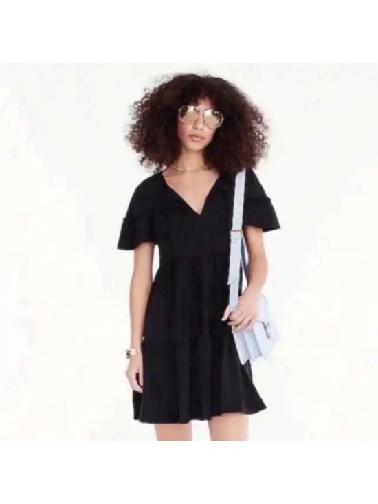 J. Crew Dresses & Skirts - J.Crew Black V-Neck Flutter Sleeve Mini Dress XS Classic Little Black Dress